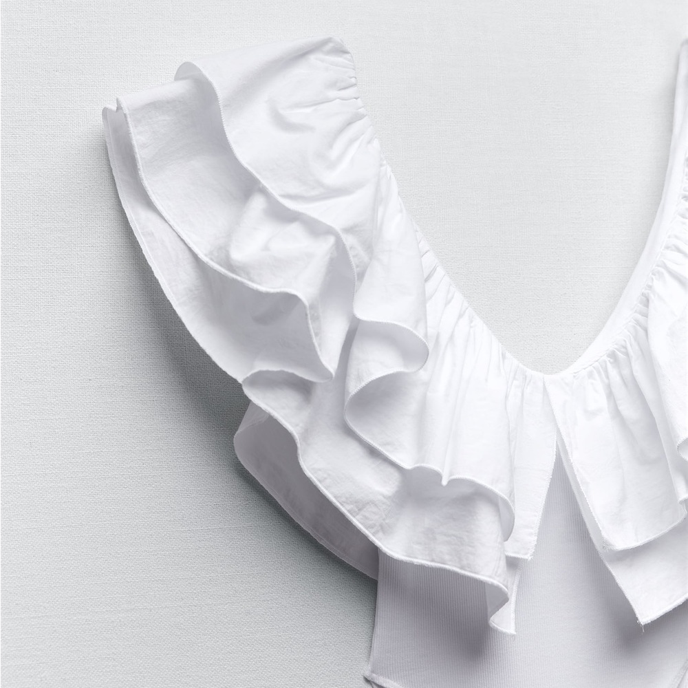 Zara ruffled bodysuit white NWT - Picture 6 of 6